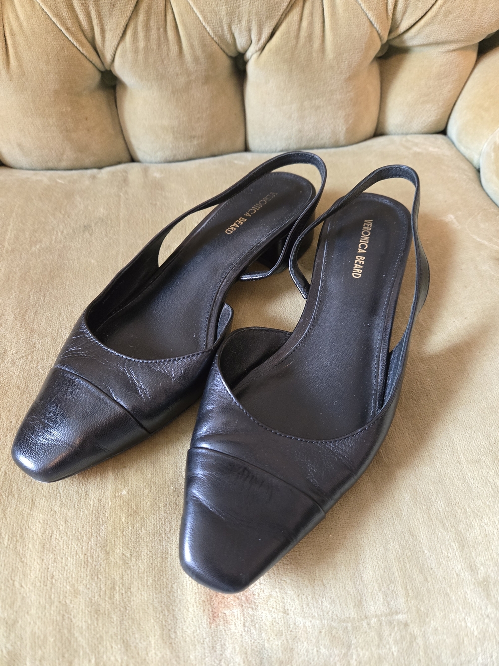 Veronica Beard Black Leather Slingback Flats